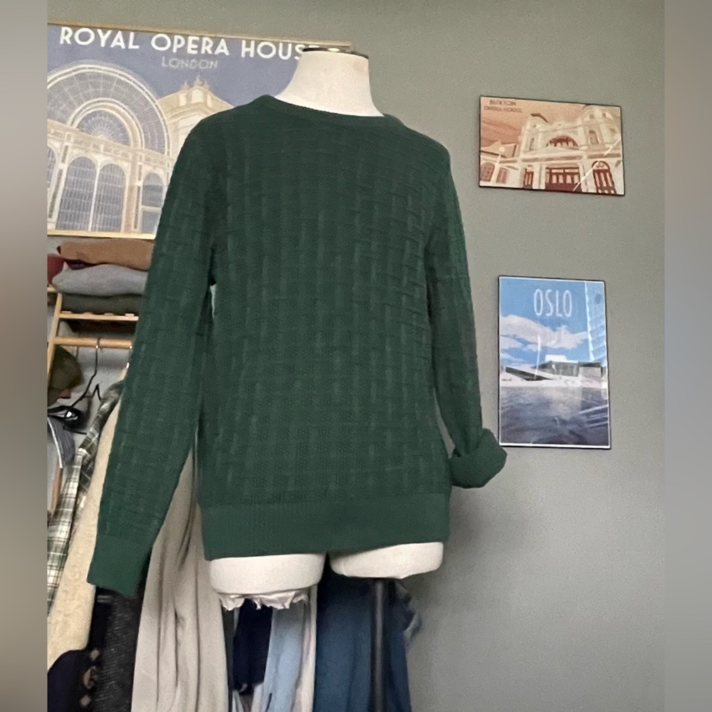 J. Crew Green Checkered Stitch Sweater